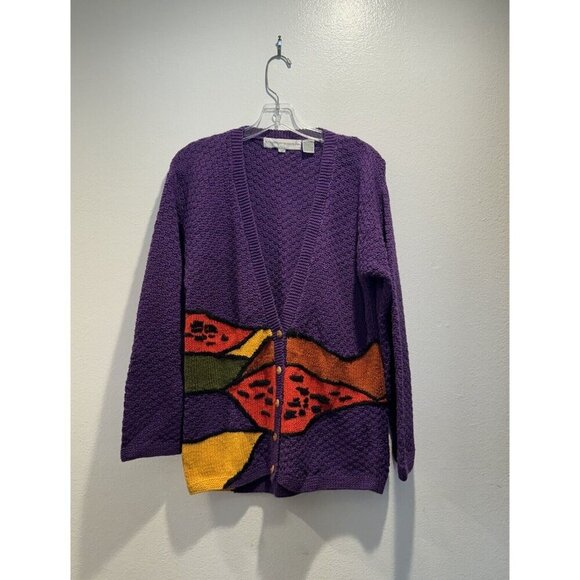 Vintage Tony Lambert Small Artsy Cardigan Sweater Colorful VTG Grandma Textured - Picture 1 of 7